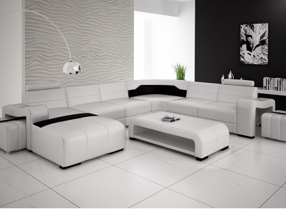 Luxuriöse Leder Eckcouch Sofa Polster Eckgarnitur U Form Weisse Sofas Set Couch